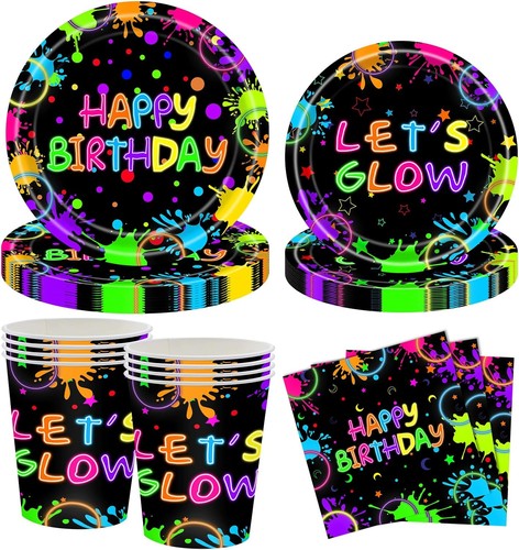 Partygeschirr set neonfarben - partygeschirr,